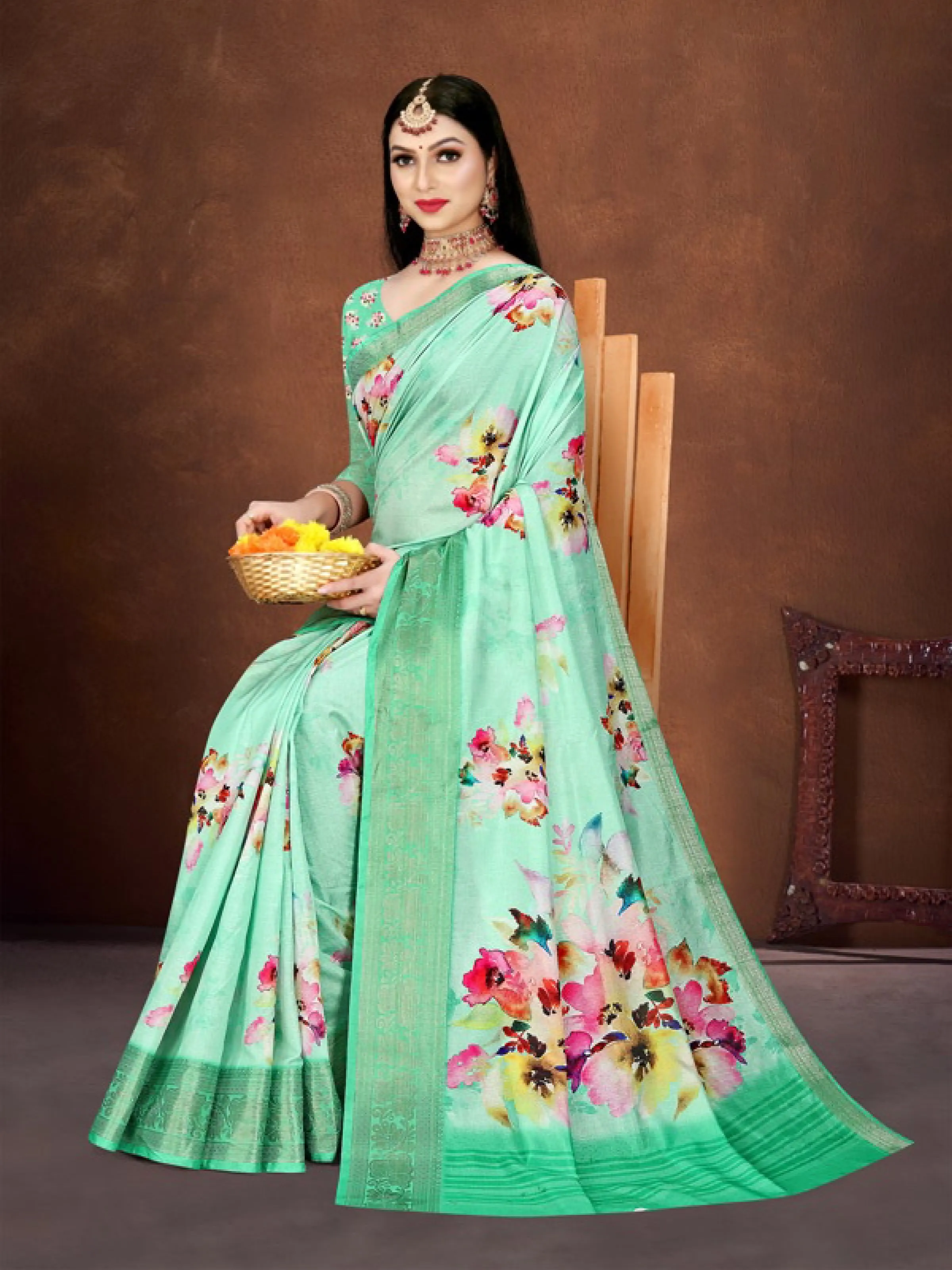 Sky Blue Crush Georgette Saree