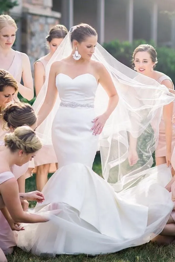 Sleek Satin Mermaid Wedding Dress with Jewelry Belt
