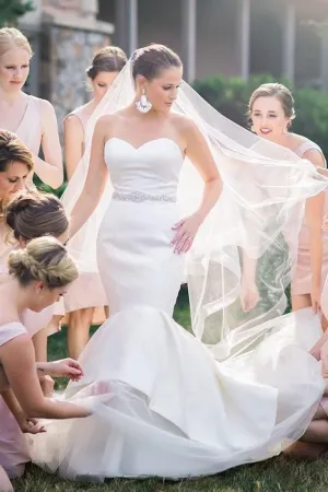 Sleek Satin Mermaid Wedding Dress with Jewelry Belt