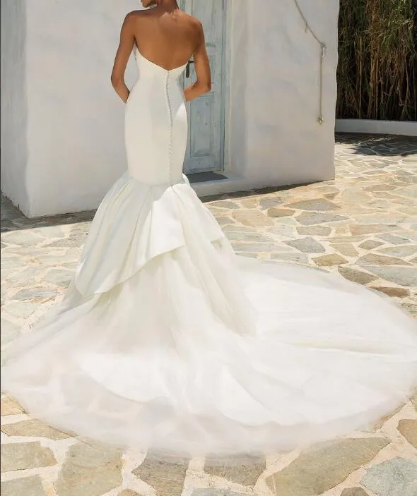 Sleek Satin Mermaid Wedding Dress with Jewelry Belt