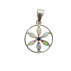 Small Opal & Blue Sapphire Mini Seed of Life Silver Necklace
