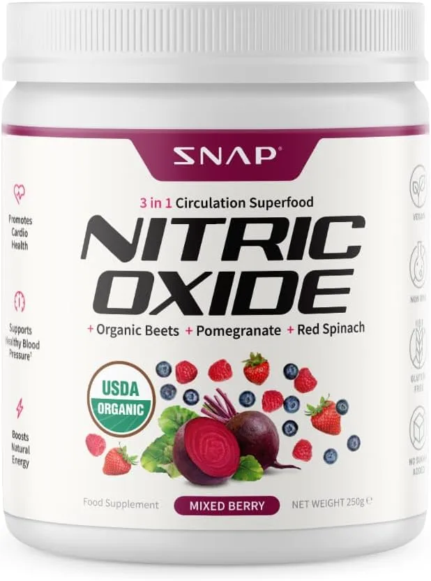 Snap Supplements Organic Beet Root Powder, Nitric Oxide Superfood Supplement with Beets, B Vitamins, Pomegranate & Red Spinach for Energy