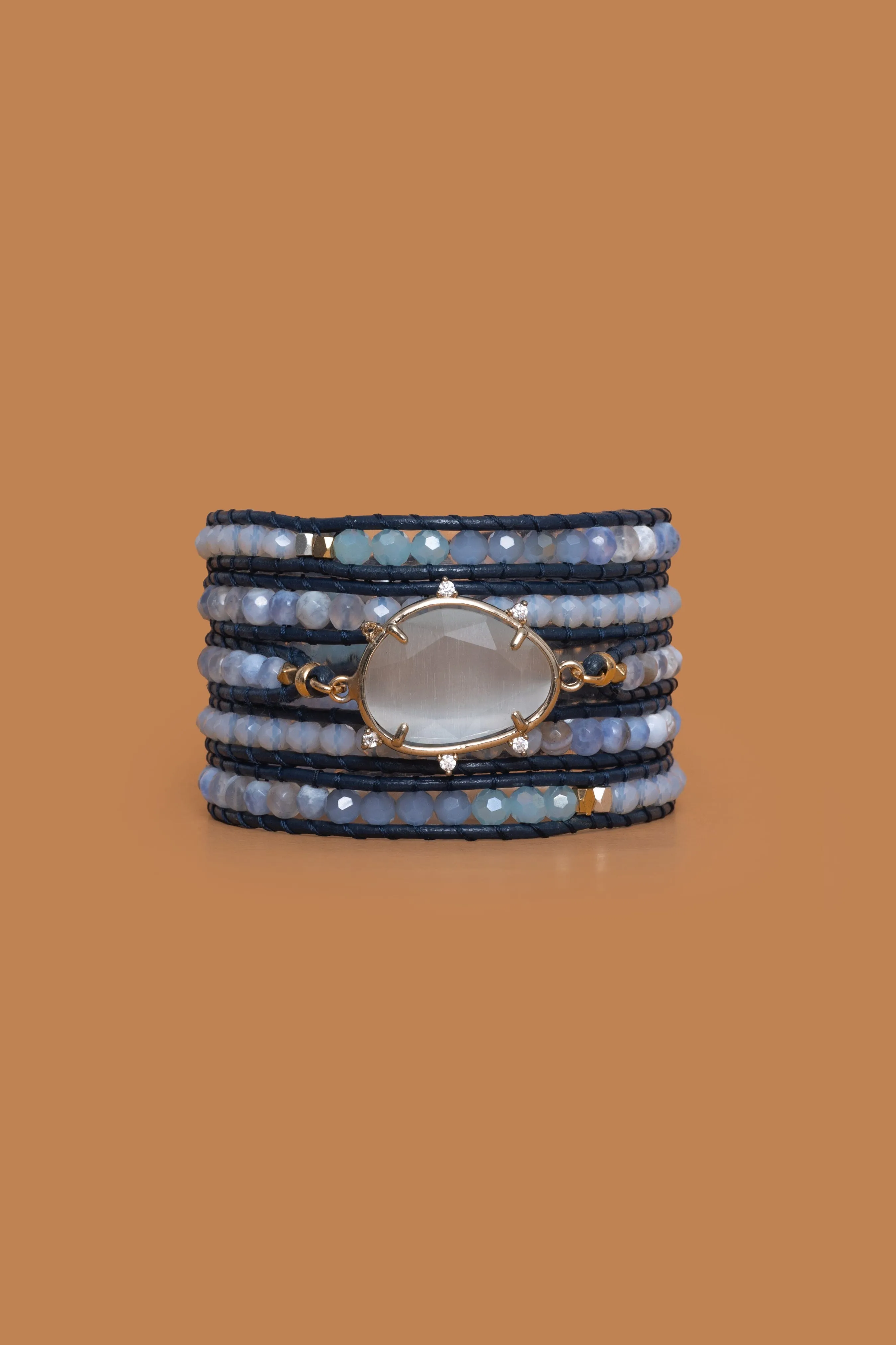 Soft Blue Moonstone Five Layer Wrap