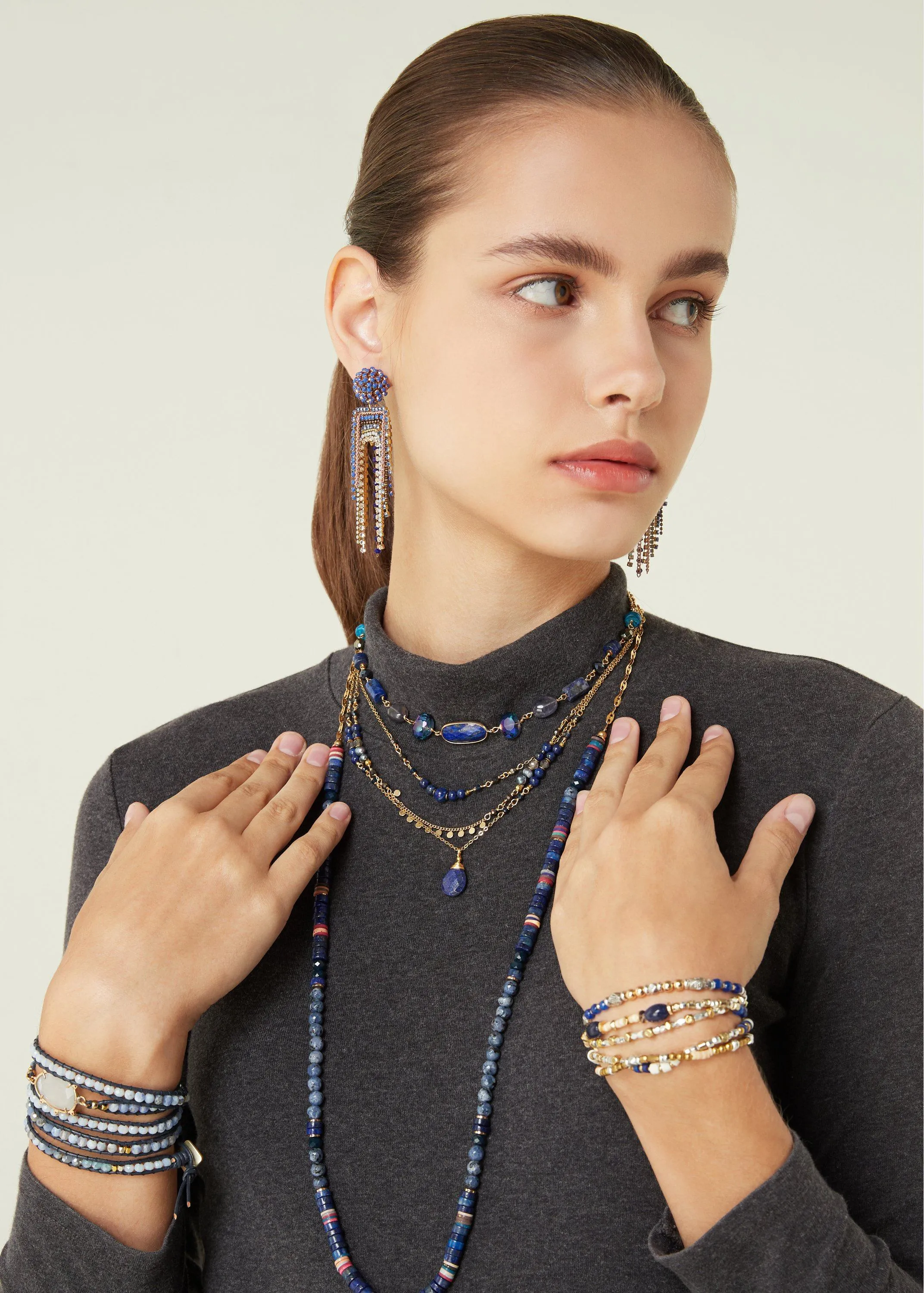 Soft Blue Moonstone Five Layer Wrap