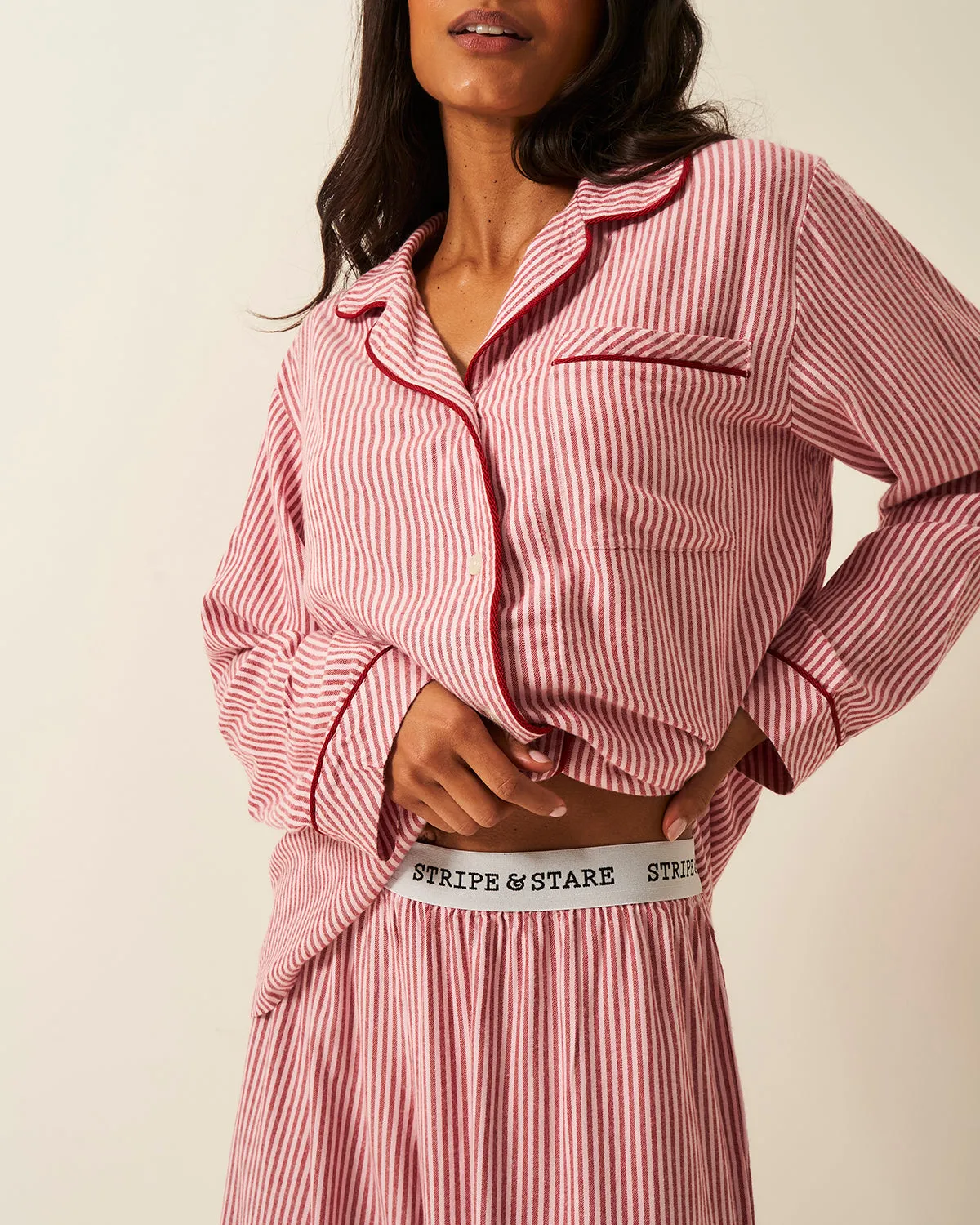 Soft Brushed Woven Pyjama Bottoms - Red Stripe