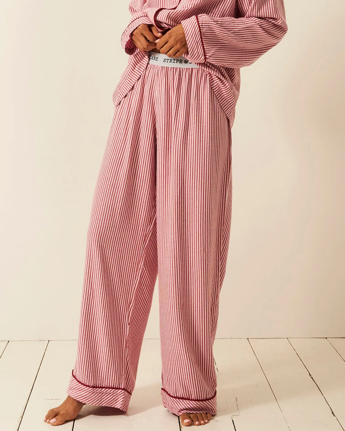 Soft Brushed Woven Pyjama Bottoms - Red Stripe