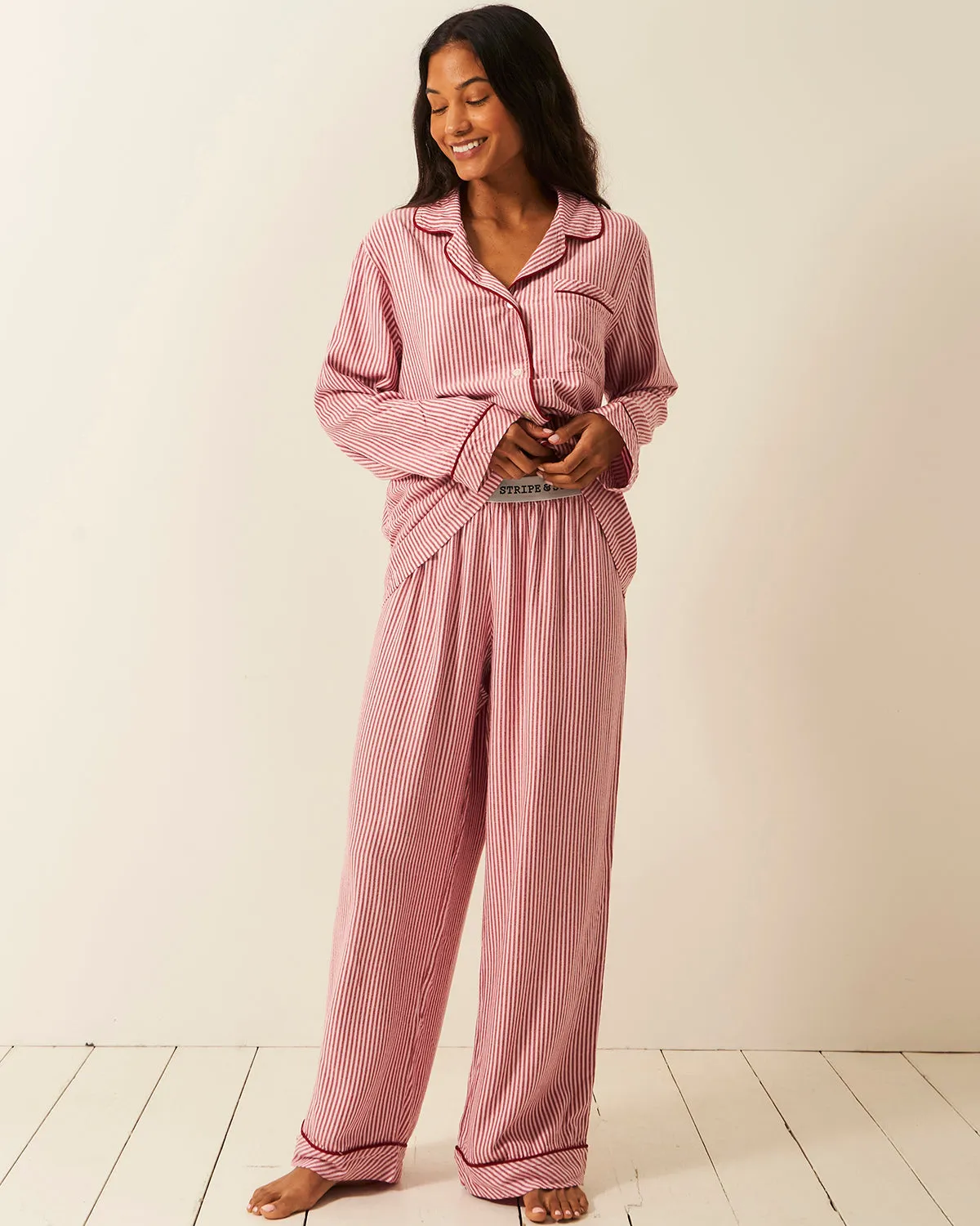 Soft Brushed Woven Pyjama Bottoms - Red Stripe