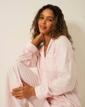 Soft Brushed Woven Pyjama Top - Pink Stripe
