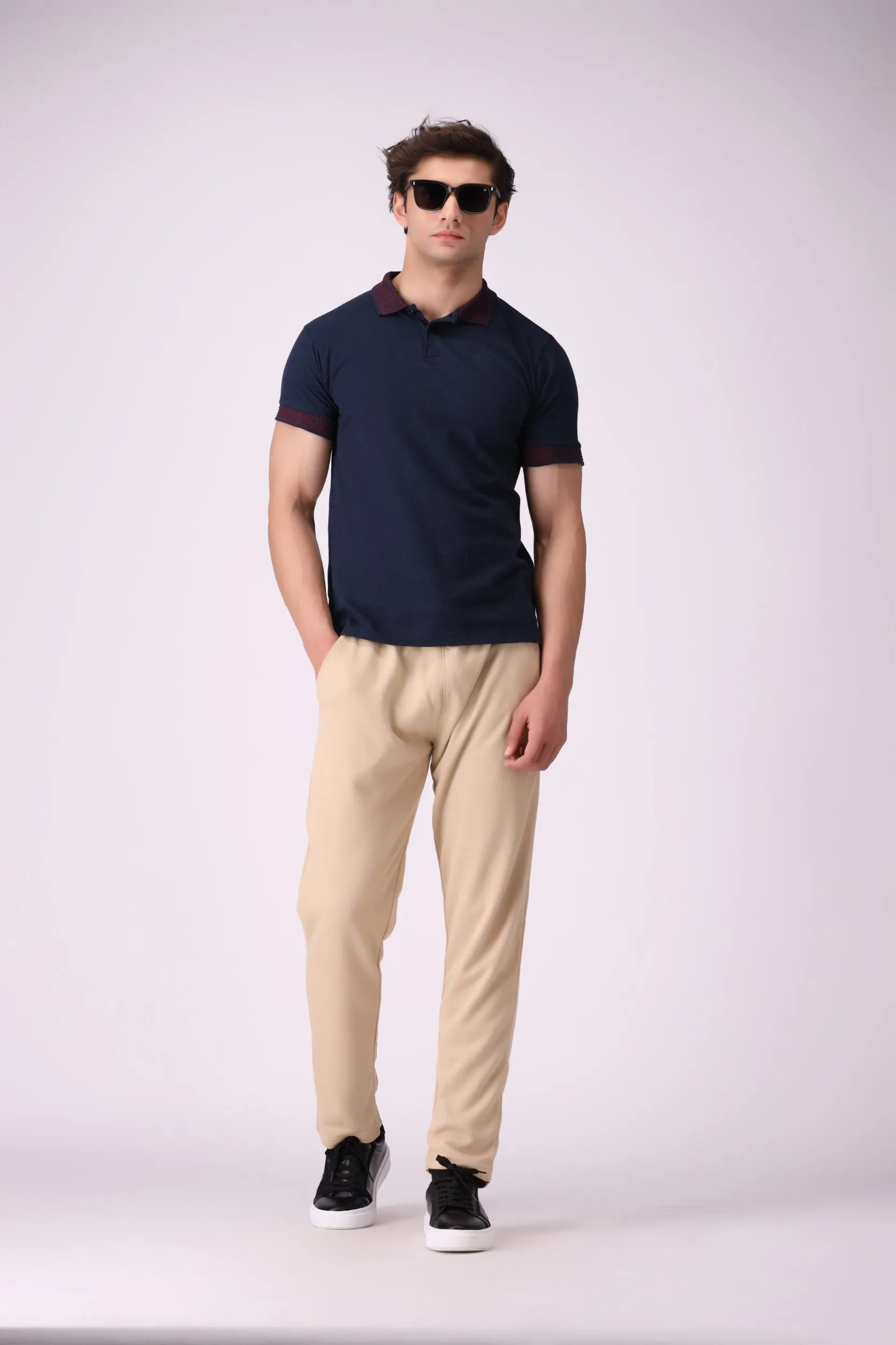 SoftPop Navy Textured Polo Shirt