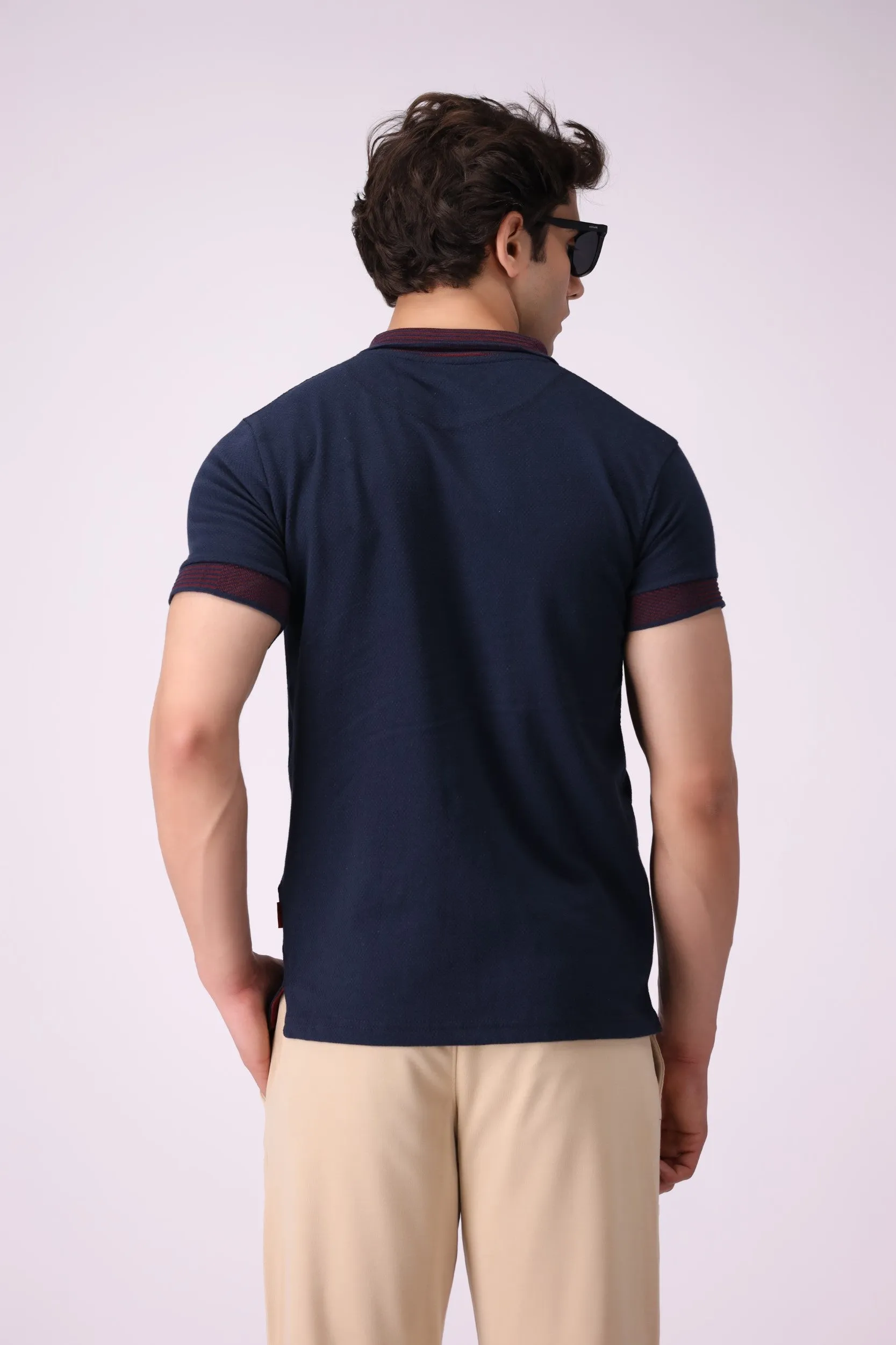 SoftPop Navy Textured Polo Shirt