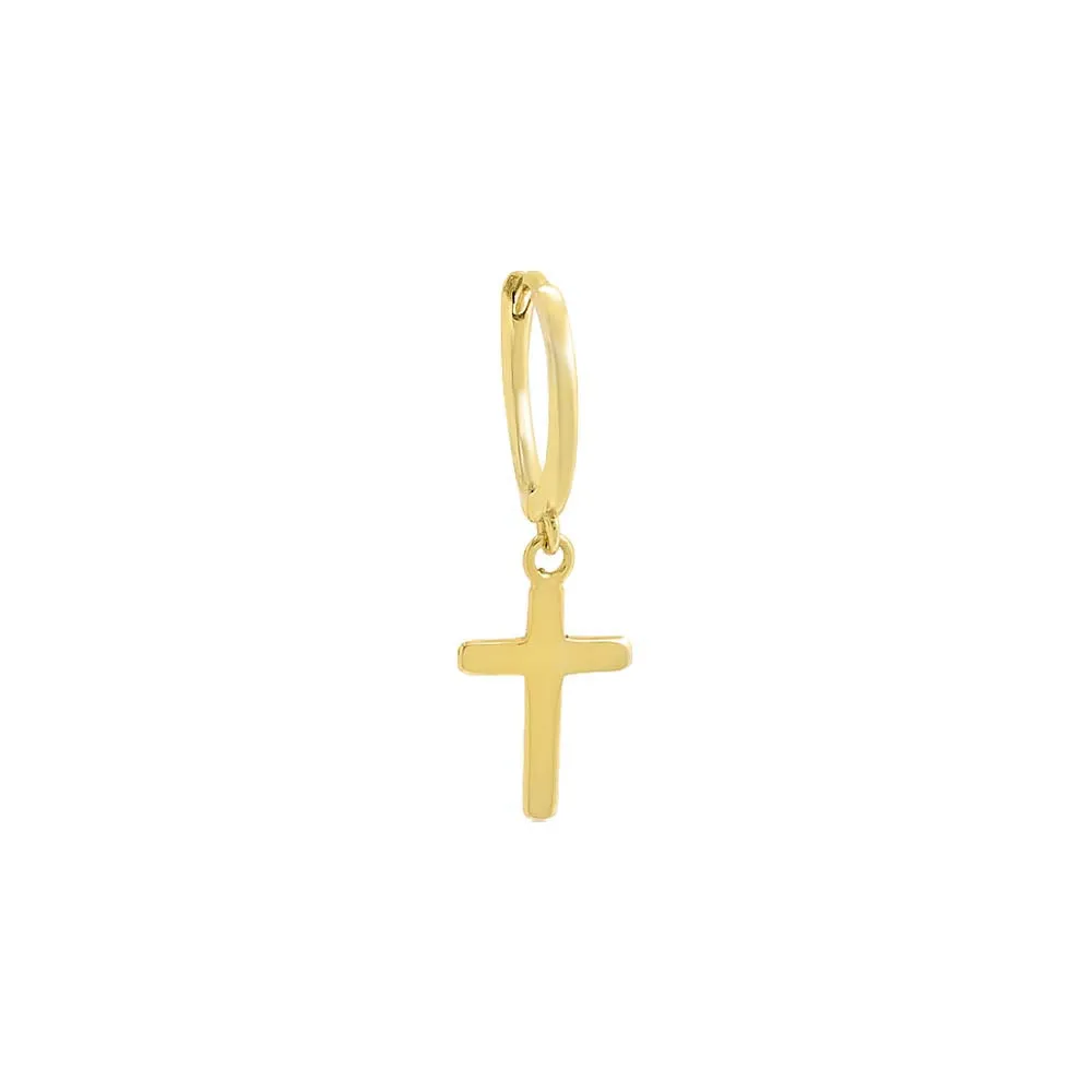 Solid Dangling Cross Huggie Earring