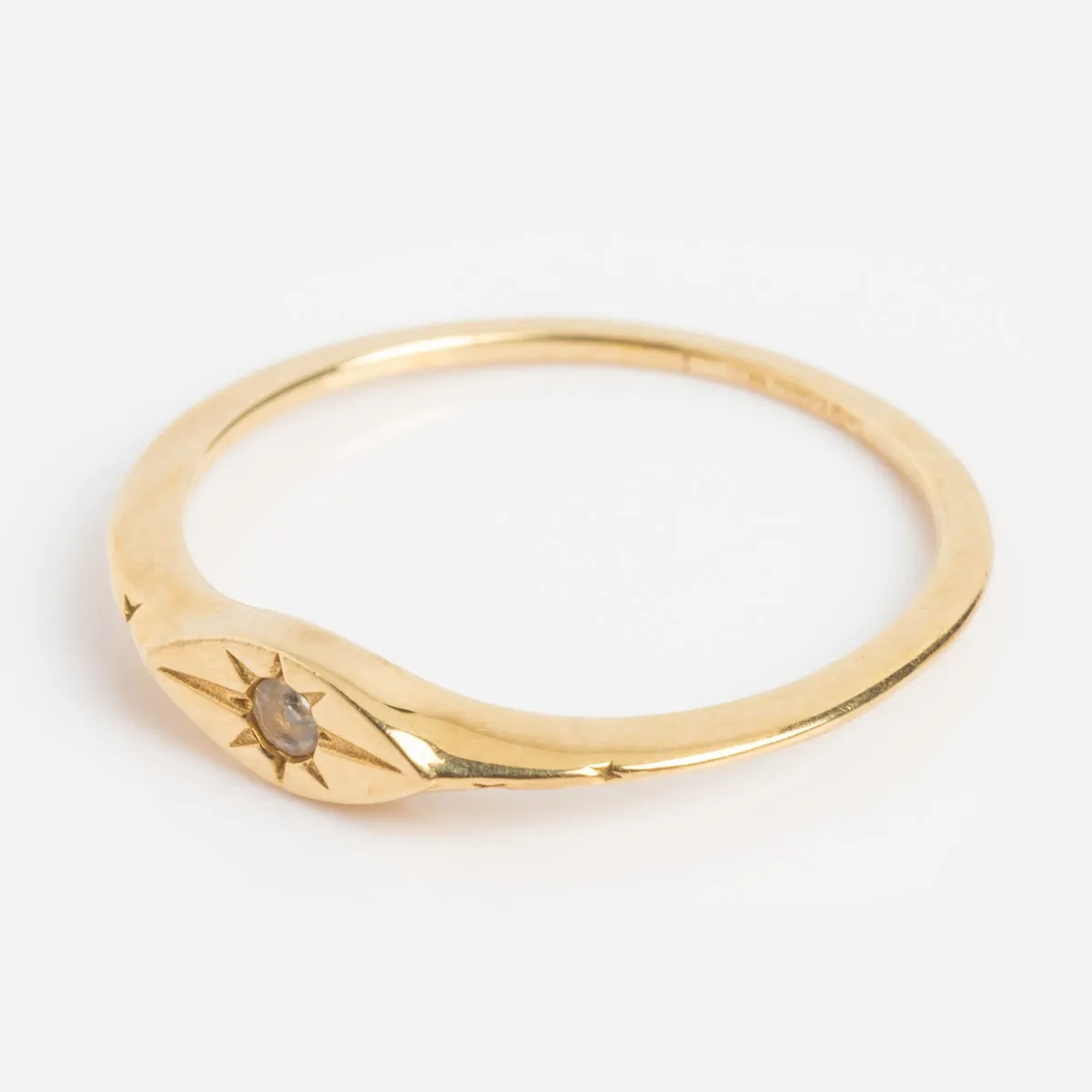 Solid Gold Delicate Moonstone Evil Eye Signet Ring