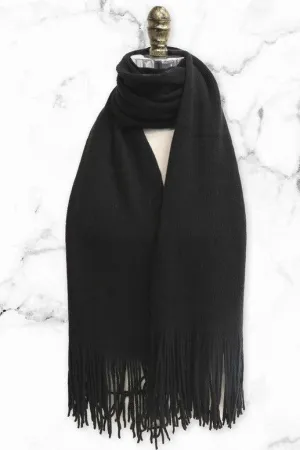 Solid Tassel Trim Scarf- Black