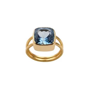 Square Blue Quartz Gold Ring