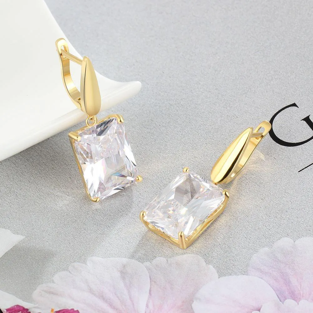 Square Cubic Zirconia Drop Earring Gold Color Fashion Party Jewelry Earrings For Women Best Gift For Her