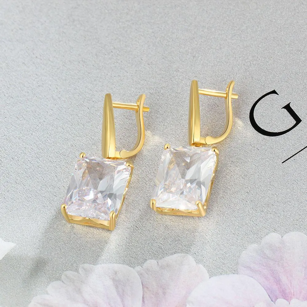 Square Cubic Zirconia Drop Earring Gold Color Fashion Party Jewelry Earrings For Women Best Gift For Her