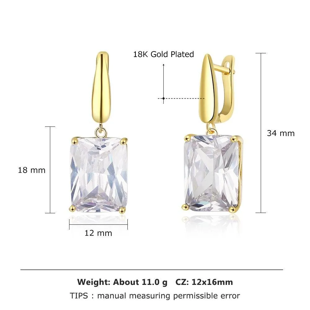Square Cubic Zirconia Drop Earring Gold Color Fashion Party Jewelry Earrings For Women Best Gift For Her