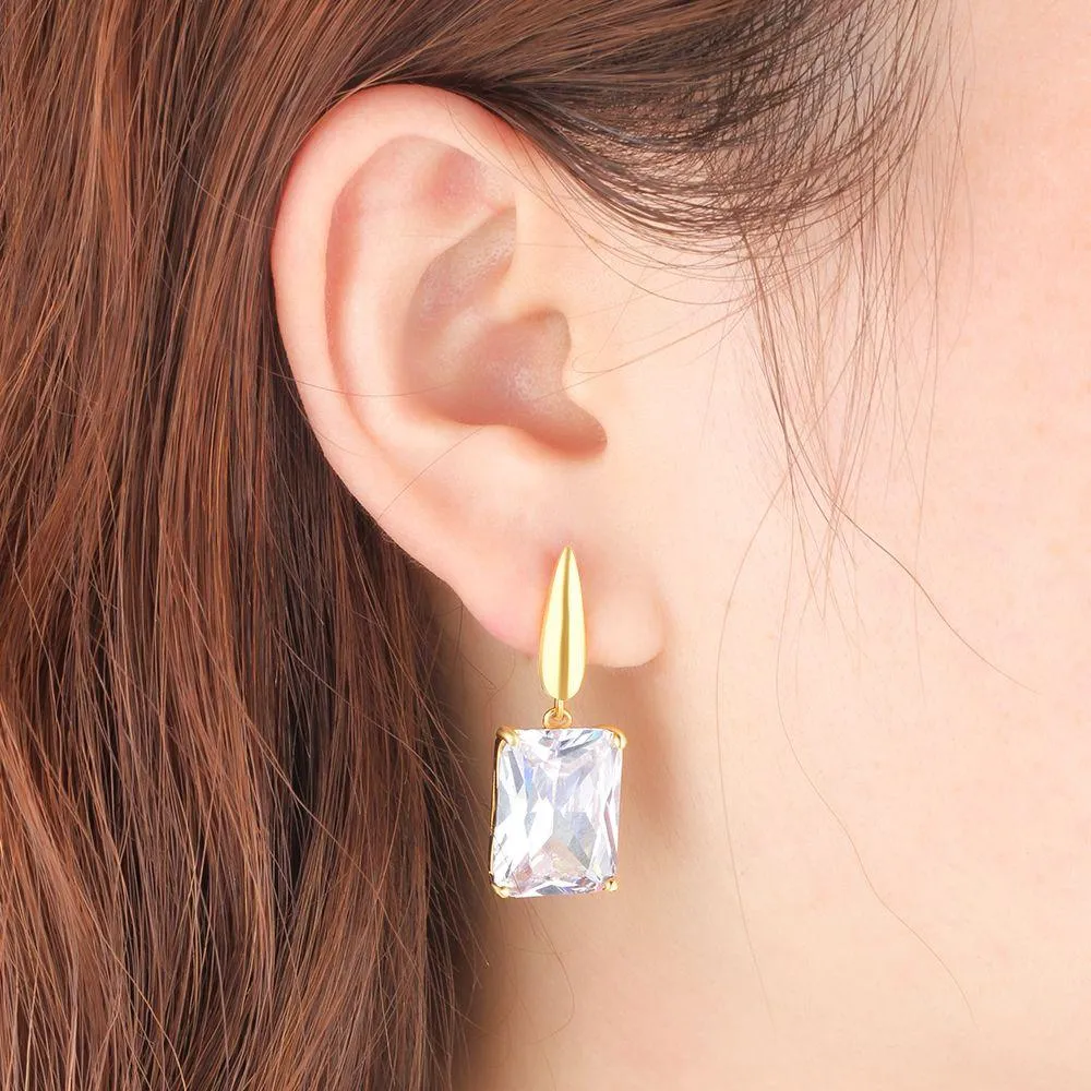 Square Cubic Zirconia Drop Earring Gold Color Fashion Party Jewelry Earrings For Women Best Gift For Her