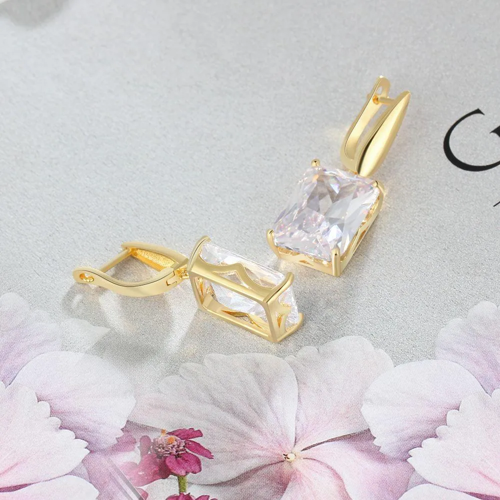 Square Cubic Zirconia Drop Earring Gold Color Fashion Party Jewelry Earrings For Women Best Gift For Her