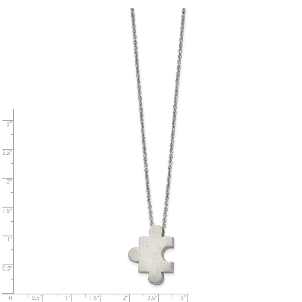 Stainless Steel Brushed Puzzle Piece 16in w/2.75in ext. Necklace