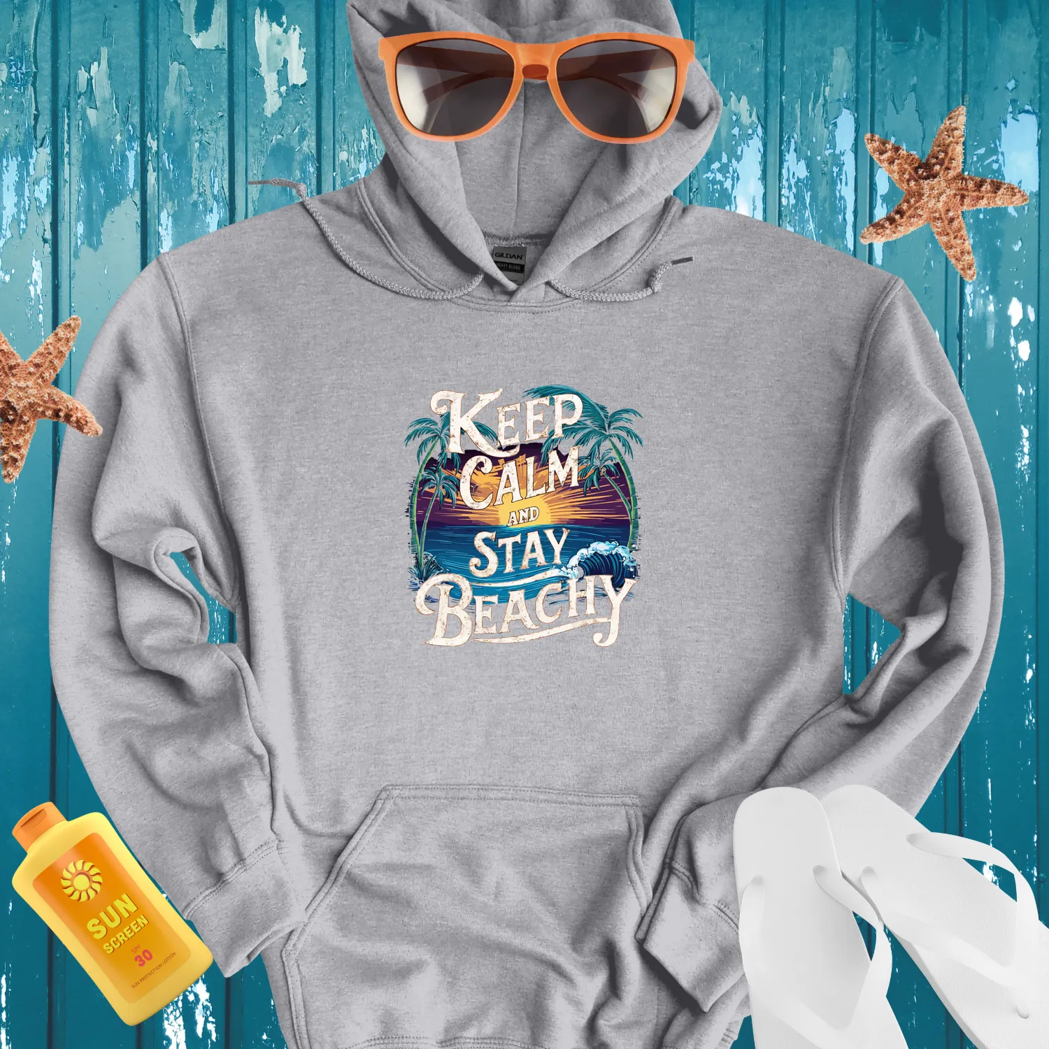 Stay Beachy Hoodie Vibrant Tropical Sunset Design