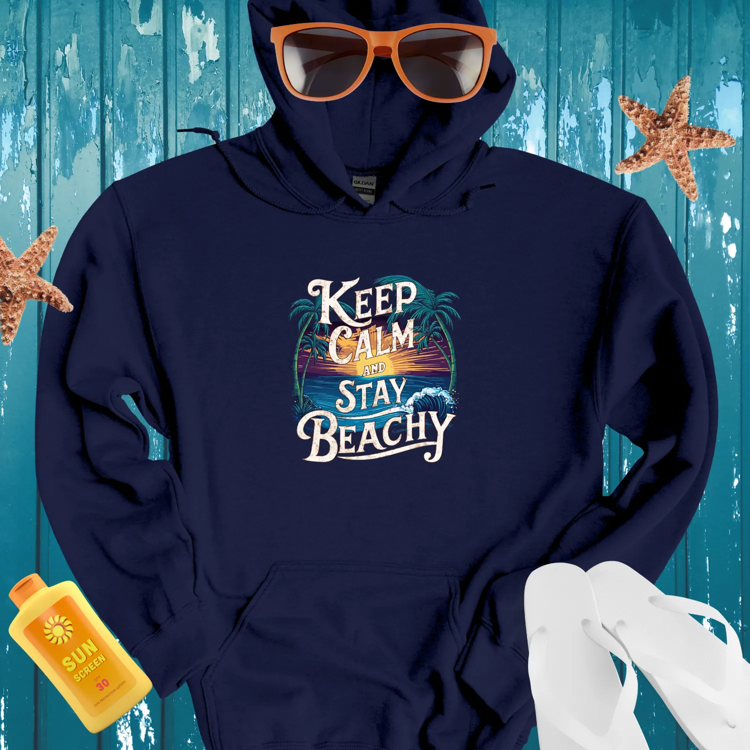 Stay Beachy Hoodie Vibrant Tropical Sunset Design