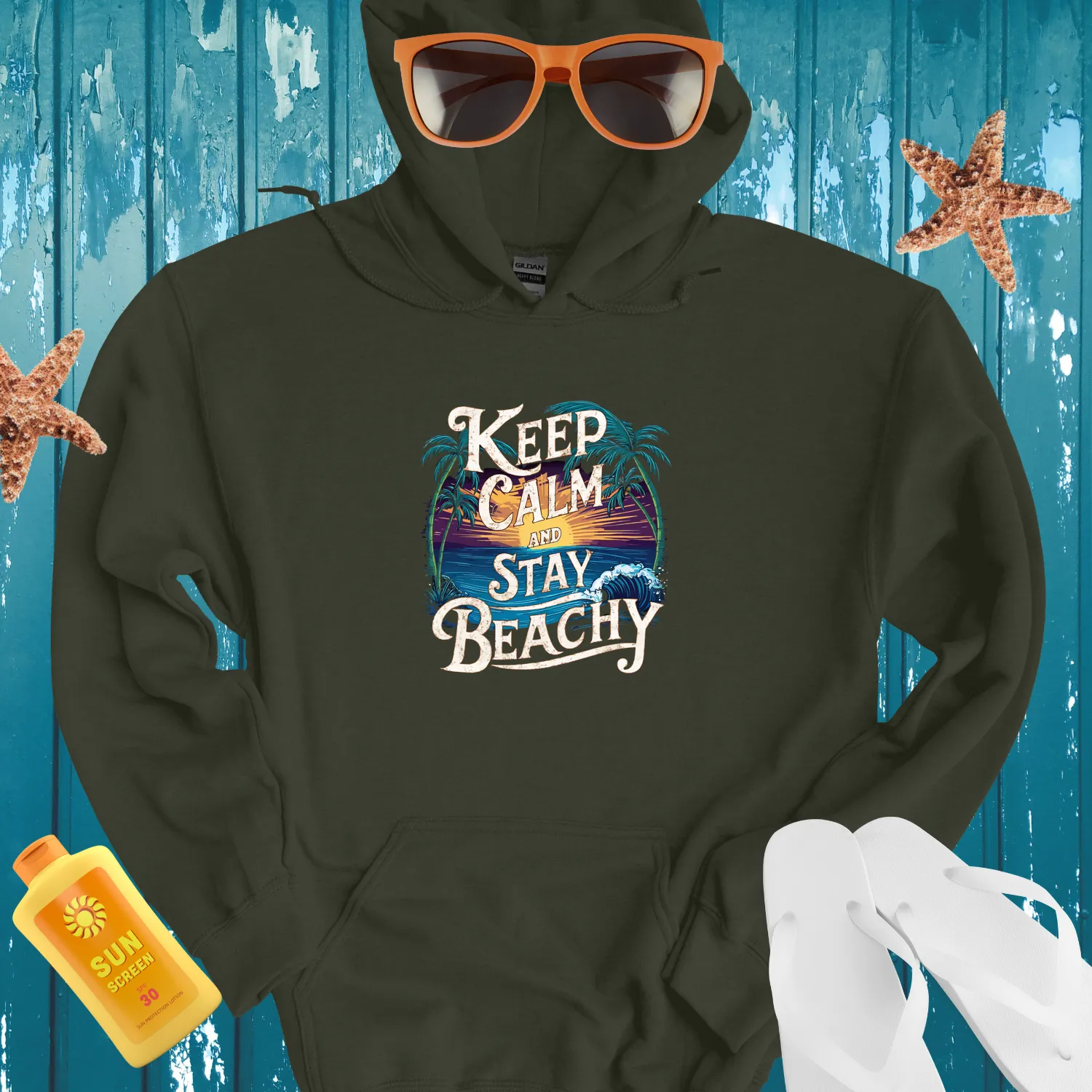 Stay Beachy Hoodie Vibrant Tropical Sunset Design