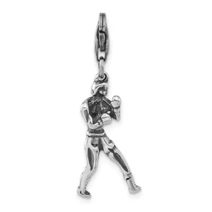 Sterling Silver 3-D Antiqued Boxer w/Lobster Clasp Charm