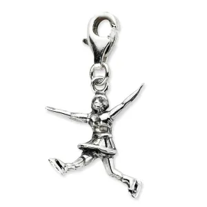 Sterling Silver 3.D Antiqued Figure Skater w/Lobster Clasp Charm