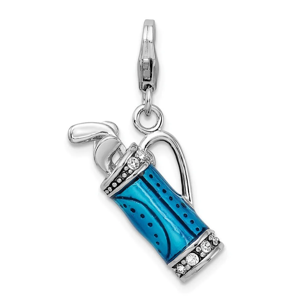Sterling Silver Amore La Vita Rhod-pl Enameled 3-D Golf Bag Clubs Charm