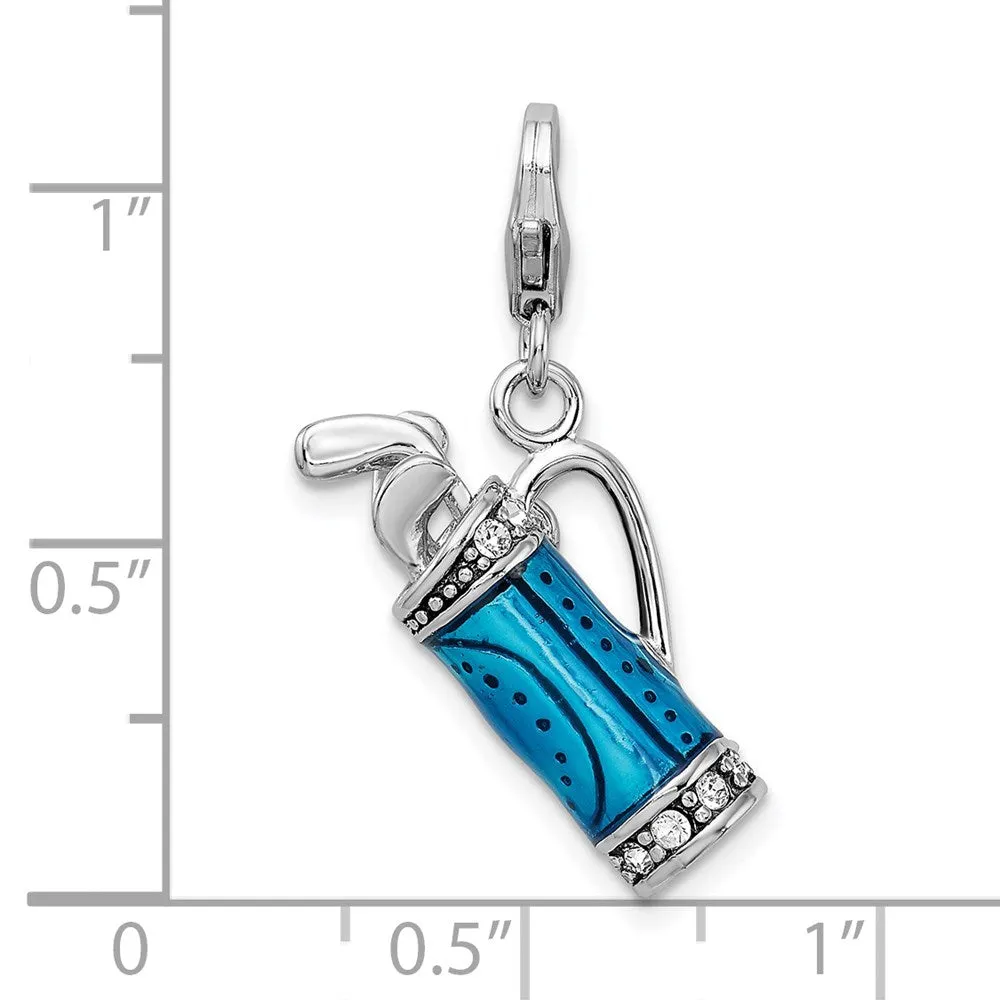 Sterling Silver Amore La Vita Rhod-pl Enameled 3-D Golf Bag Clubs Charm
