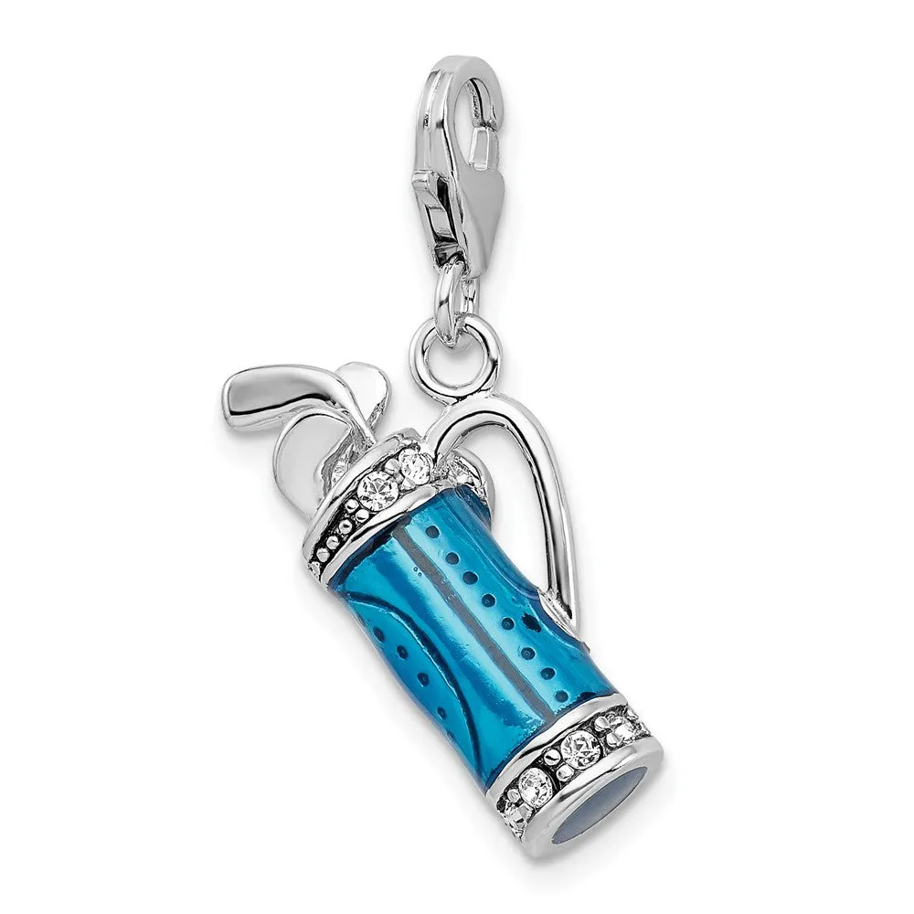 Sterling Silver Amore La Vita Rhod-pl Enameled 3-D Golf Bag Clubs Charm
