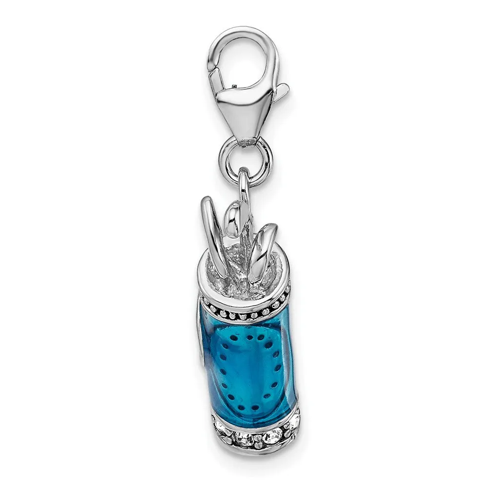 Sterling Silver Amore La Vita Rhod-pl Enameled 3-D Golf Bag Clubs Charm