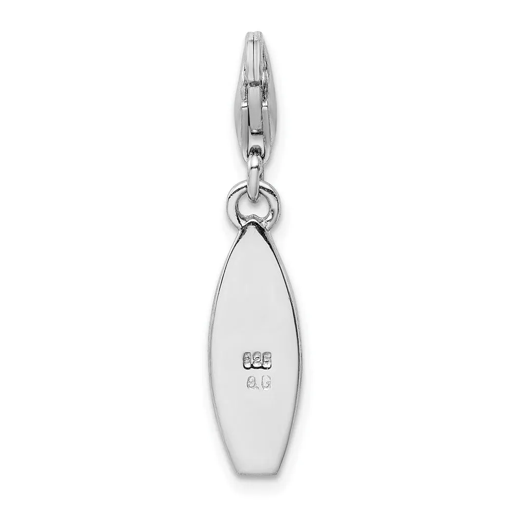 Sterling Silver Amore La Vita Rhod-pl Enameled Surf Board Flowers Charm