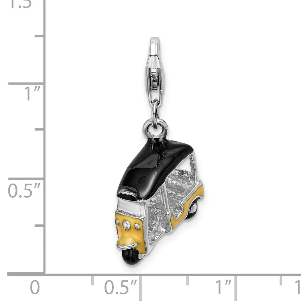 Sterling Silver Amore La Vita Rhod-pl Enameled Yellow 3D Golf Cart Charm