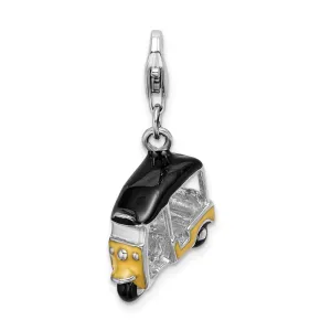 Sterling Silver Amore La Vita Rhod-pl Enameled Yellow 3D Golf Cart Charm