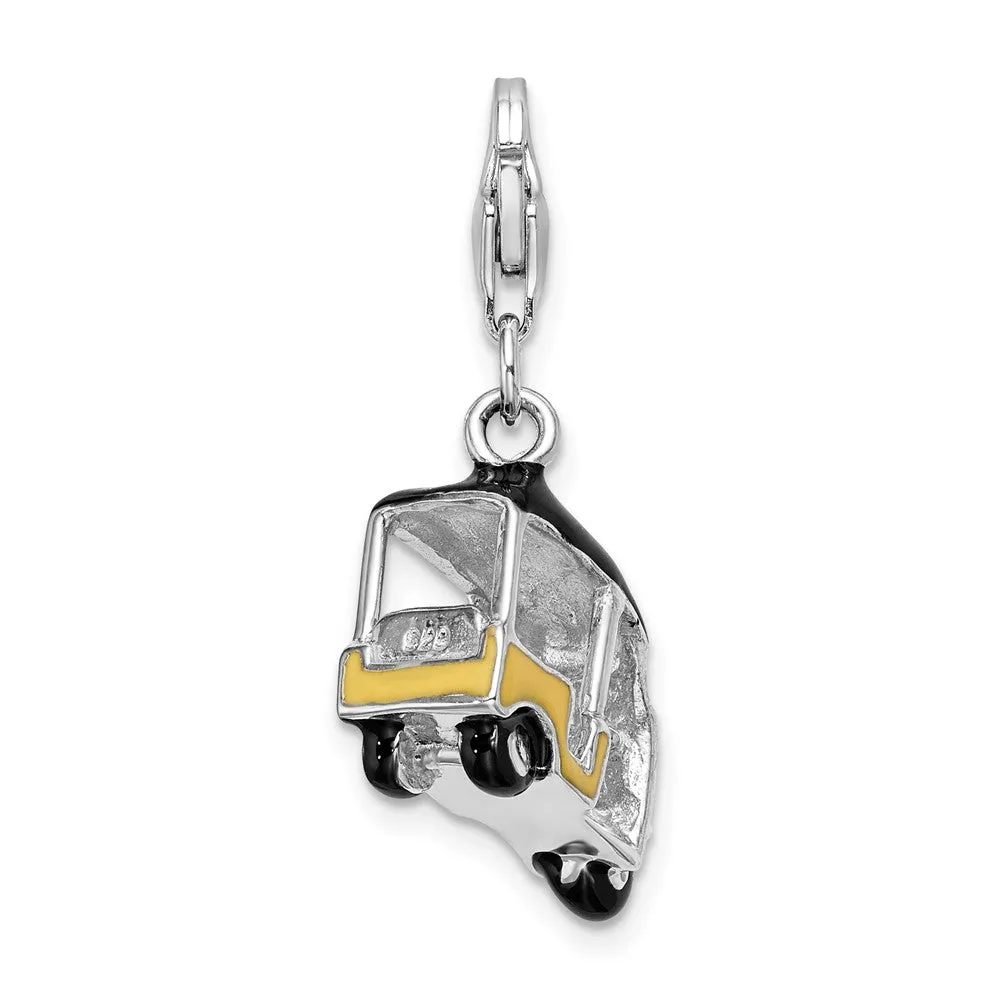 Sterling Silver Amore La Vita Rhod-pl Enameled Yellow 3D Golf Cart Charm
