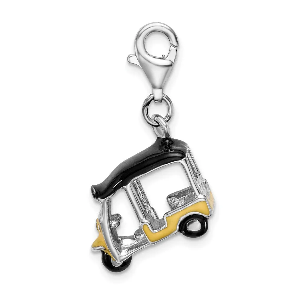 Sterling Silver Amore La Vita Rhod-pl Enameled Yellow 3D Golf Cart Charm