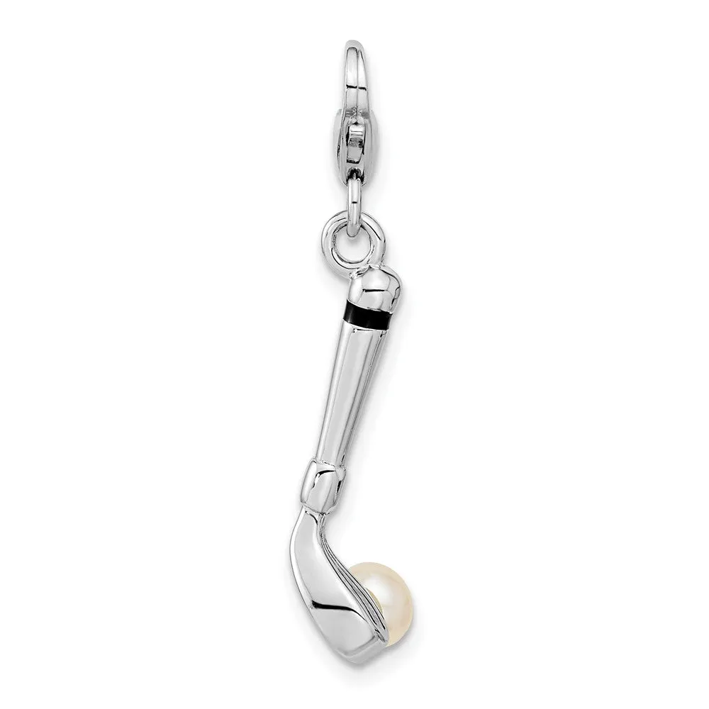 Sterling Silver Amore La Vita Rhod-pl Polished FWC Pearl Golf Club Charm