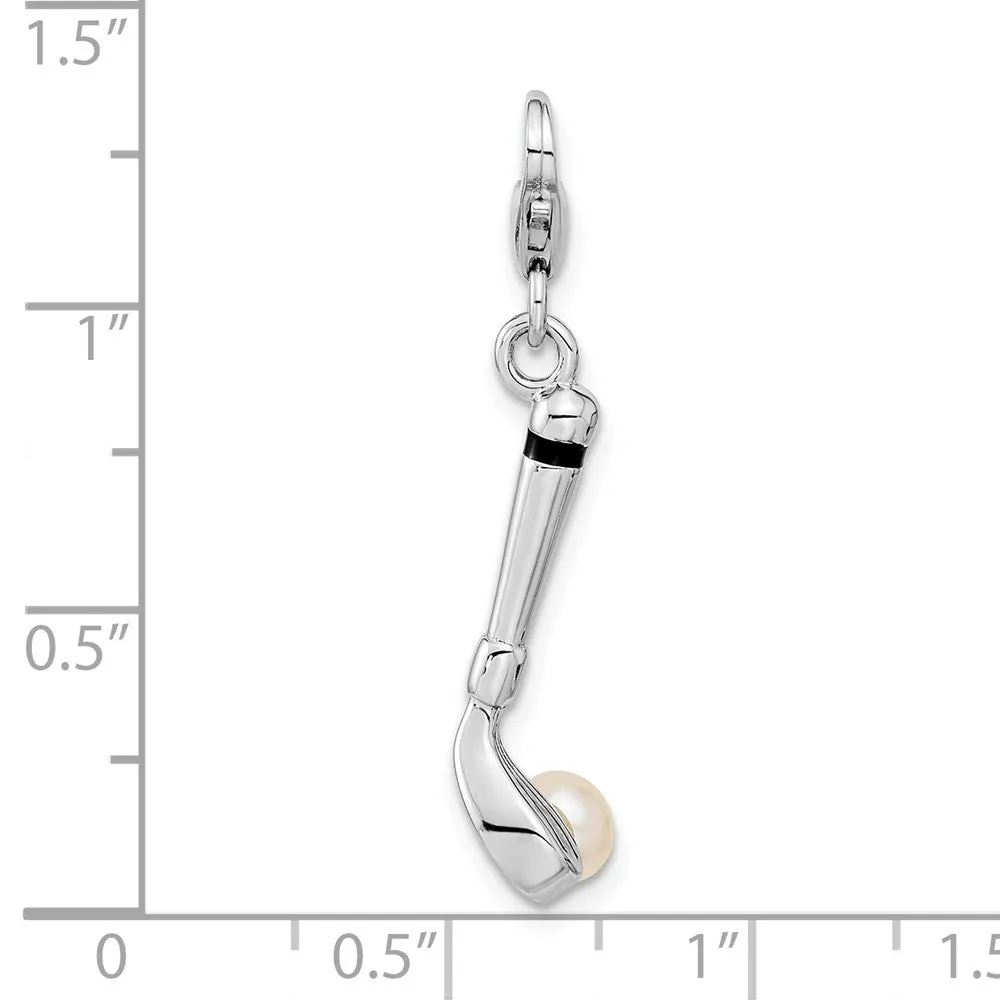 Sterling Silver Amore La Vita Rhod-pl Polished FWC Pearl Golf Club Charm