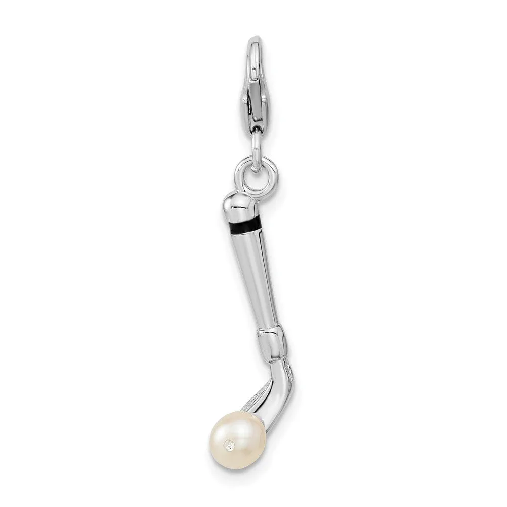 Sterling Silver Amore La Vita Rhod-pl Polished FWC Pearl Golf Club Charm