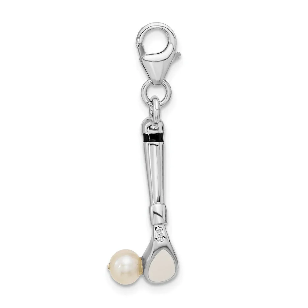 Sterling Silver Amore La Vita Rhod-pl Polished FWC Pearl Golf Club Charm