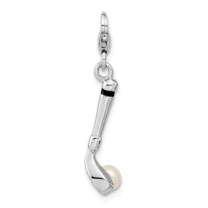 Sterling Silver Amore La Vita Rhod-pl Polished FWC Pearl Golf Club Charm