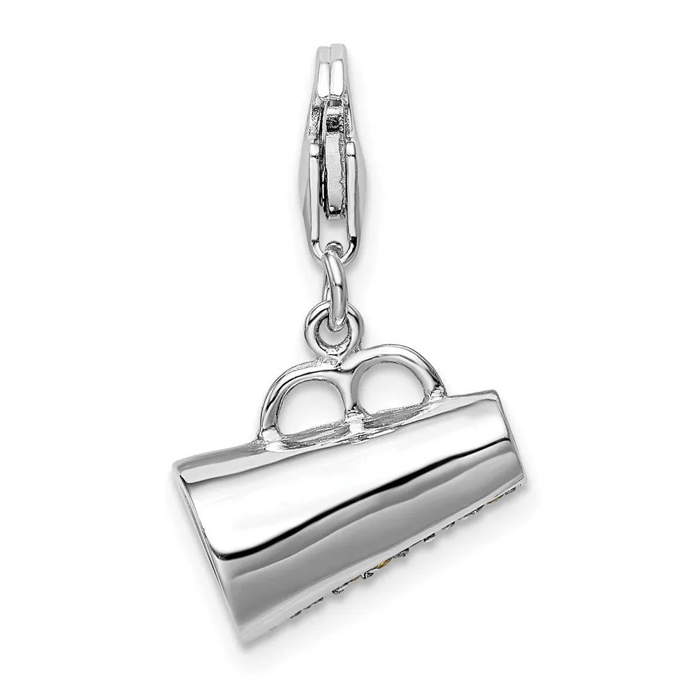 Sterling Silver Amore La Vita Rhod-pl with Yellow CZ 3D Megaphone Charm