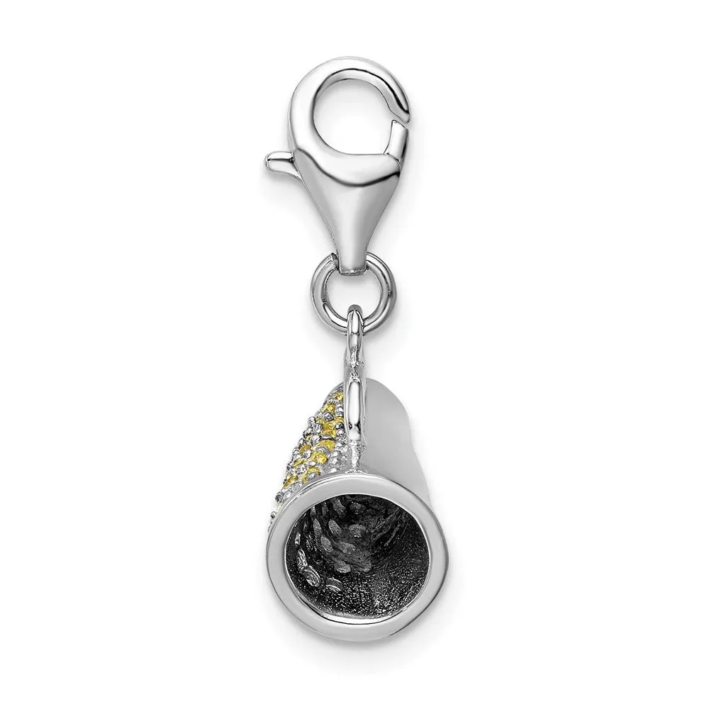 Sterling Silver Amore La Vita Rhod-pl with Yellow CZ 3D Megaphone Charm