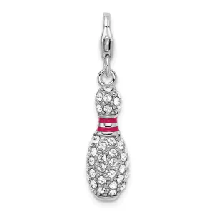 Sterling Silver Amore La Vita Rhodium-pl 3-D Enameled Bowling Pin Charm