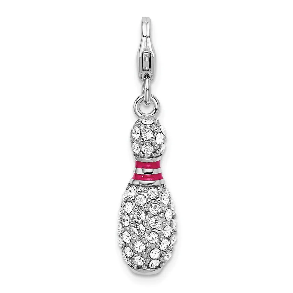 Sterling Silver Amore La Vita Rhodium-pl 3-D Enameled Bowling Pin Charm