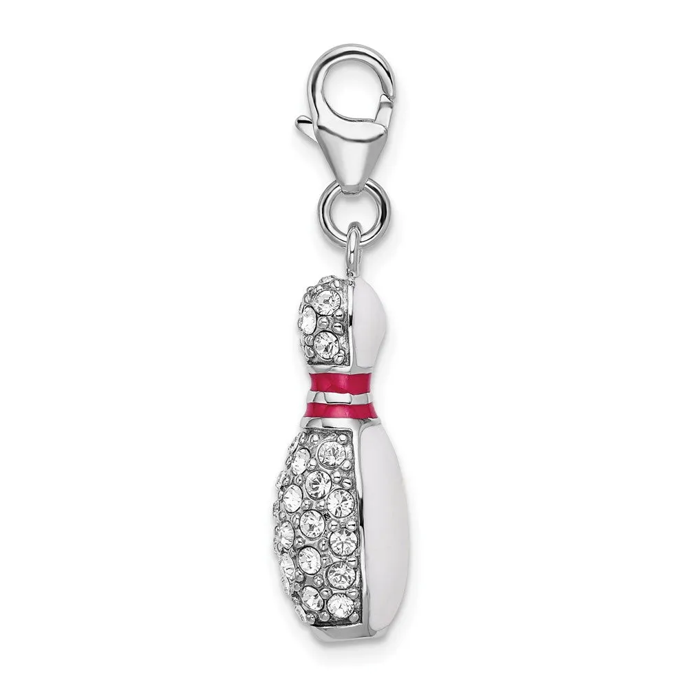 Sterling Silver Amore La Vita Rhodium-pl 3-D Enameled Bowling Pin Charm