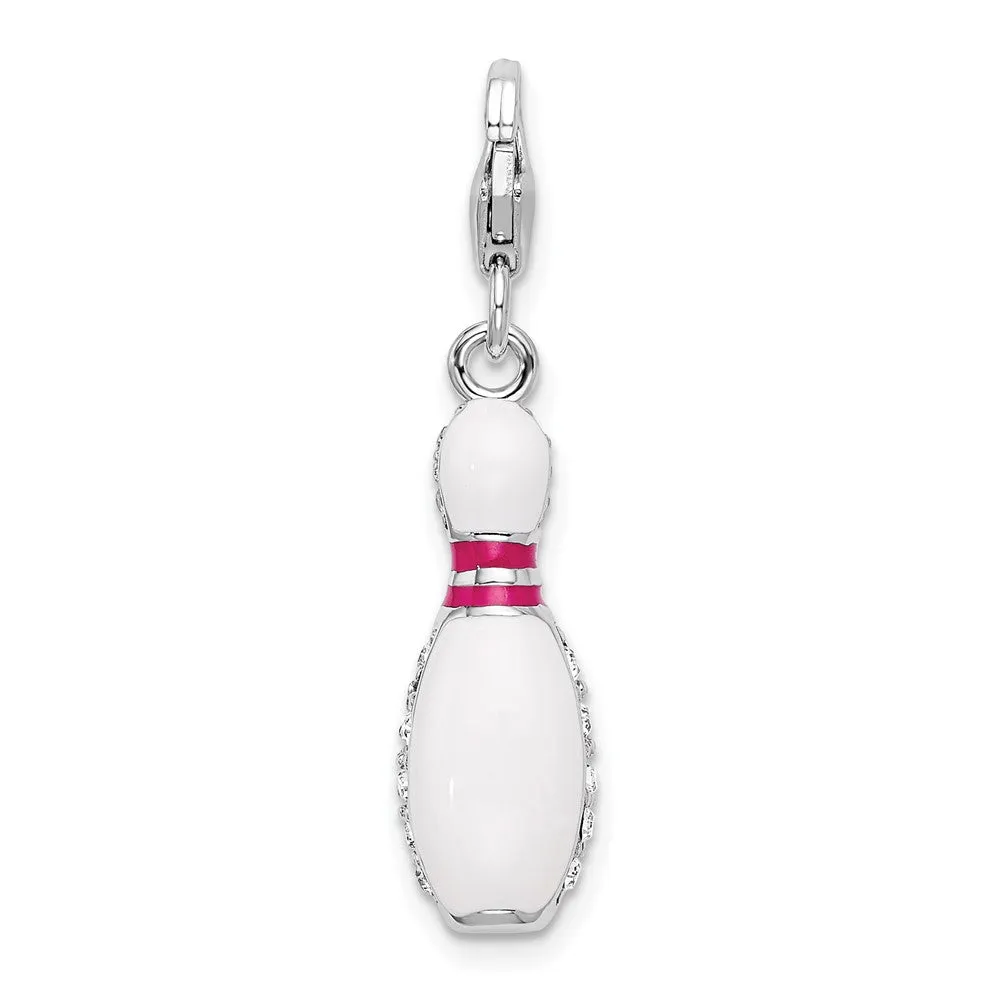 Sterling Silver Amore La Vita Rhodium-pl 3-D Enameled Bowling Pin Charm