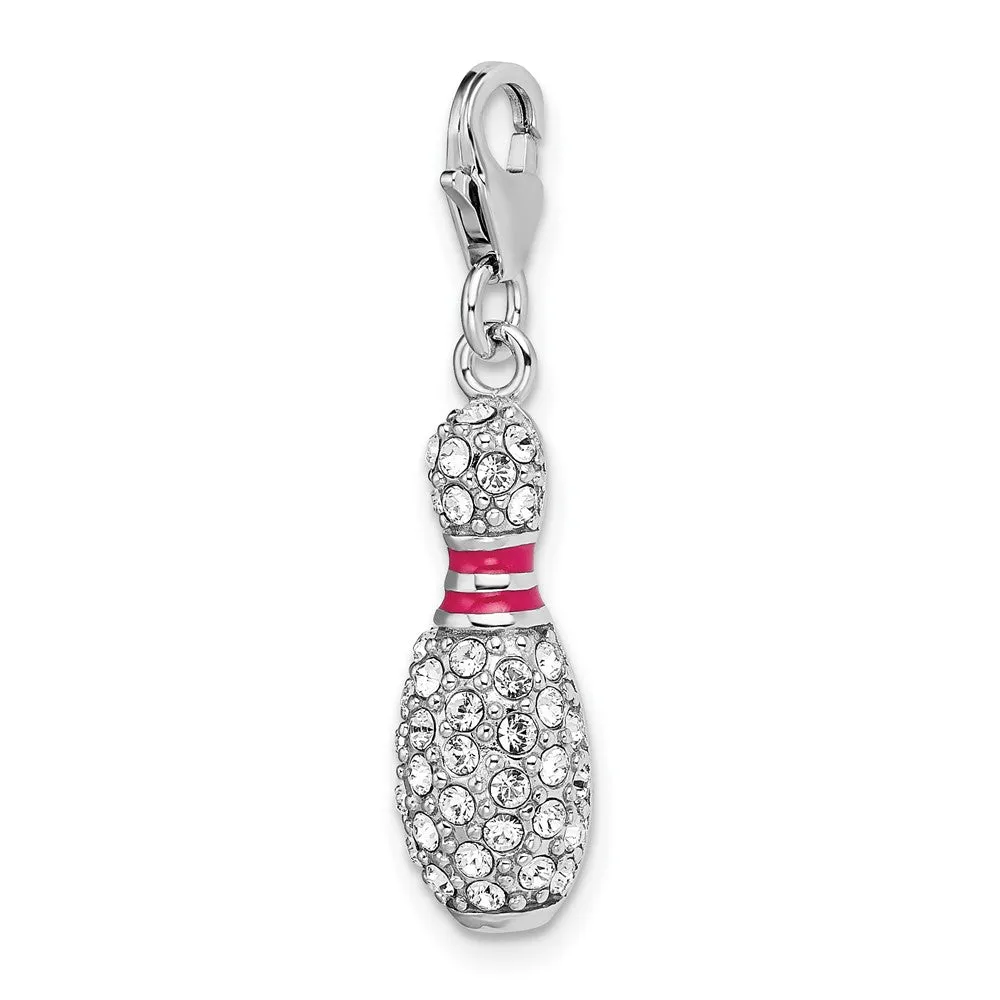 Sterling Silver Amore La Vita Rhodium-pl 3-D Enameled Bowling Pin Charm